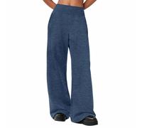 Mjjsk Pantalon de survêtement à jambe large pour fille - Taille haute - Élastique - Pantalon ample - Pantalon de sport ample - Pantalon de jogging décontracté uni uni avec poches, bleu, 10-11 ans