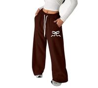 Mjjsk Pantalon de survêtement ample à jambe large pour filles - Pantalon d'école ample tendance décontracté surdimensionné élastique taille haute avec poches, marron, 3-4 ans