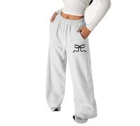 Mjjsk Pantalon de survêtement ample à jambe large pour filles - Pantalon d'école ample tendance décontracté surdimensionné élastique taille haute avec poches, blanc, 8-9 ans