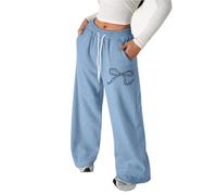 Mjjsk Pantalon de survêtement ample décontracté pour fille - Taille élastique - Tendance - Surdimensionné - Avec poches, bleu, 6-7 ans