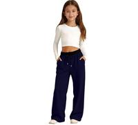 Mjjsk Pantalon de survêtement ample pour filles - Pantalon d'école ample - Jambe droite - Pantalon de survêtement décontracté à taille élastique - Pantalon de jogging confortable, Y1-2-bleu, 14-15 ans