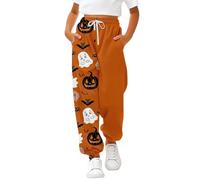 Mjjsk Pantalon de survêtement pour filles Halloween squelette fantômes mode jogging taille élastique pantalon décontracté pour enfants pantalon de jogging confortable pantalon doux, Y1-2-Orange, 13-14