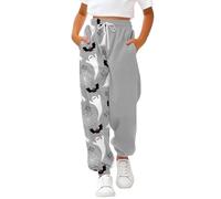 Mjjsk Pantalon de survêtement pour filles Halloween squelette fantômes mode jogging taille élastique pantalon décontracté pour enfants pantalon de jogging confortable pantalon doux, Y2-2-gris, 3-4 ans