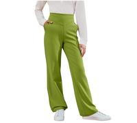 Mjjsk Pantalon d'école pour filles - Taille haute élastique - Pantalon évasé confortable et décontracté - Jambe droite - Pantalon classique, Vert, 15-16 ans