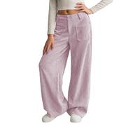 Mjjsk Pantalon décontracté en velours côtelé pour fille - Taille élastique - Jambe large - Style vintage - Pantalon palazzo confortable à enfiler avec poches, rose, 9-10 ans