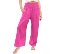 Mjjsk Pantalon en lin pour filles - Jambe large - Taille élastique - Léger et respirant - Pantalon d'été décontracté - Pantalon ample et doux - Pantalon confortable, rose vif, 10-11 ans