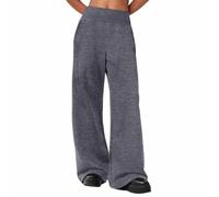 Mjjsk Pantalon large taille haute élastique pour filles avec poches, pantalon de sport ample et décontracté, jogging doux avec poches, pantalon de sport décontracté uni, gris foncé, 13-14 ans