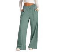 Mjjsk Pantalons de sport pour filles avec taille élastique - Jogging ample - Pantalons décontractés pour enfants - Légers et confortables pour l'été - Molleton large à jambes larges, Vert, 13-14 ans