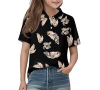 Mjjsk Polo à manches courtes pour filles T-shirt d'école rayé floral pour enfants T-shirts d'été décontractés pour enfants classiques confortables et doux, Noir , 13-14 ans