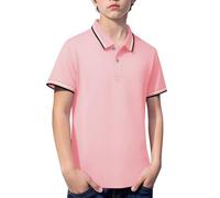 Mjjsk Polo d'école unisexe à manches courtes pour enfants - Polo classique doux et respirant - Pour le sport quotidien, rose, 9-10 ans