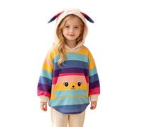 Mjjsk Pull à capuche avec oreilles de lapin arc-en-ciel pour petite fille, bleu, 18-24 mois