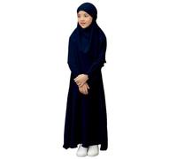 Mjjsk Robe Abaya modeste avec Khimar pour enfants, N-Blue, 3-4 ans