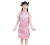 Mjjsk Robe chinoise pour filles - Robe de Nouvel An à manches courtes Qipao pour enfants - Cheongsam traditionnelle - Pour fête d'anniversaire et festival, Rose (01), 7-8 ans