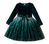 Mjjsk Robe de princesse à manches longues en velours pailleté pour fille - Robe de princesse festive et décontractée - Tenue de Noël