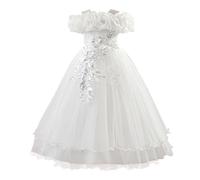 Mjjsk Robe de princesse en tulle pour fille, blanc, 9-10 ans