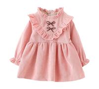 Mjjsk Robe décontractée pour bébé fille à volants et manches longues - Robe de fête d'anniversaire confortable pour l'automne et l'hiver - Vêtements de princesse mignons