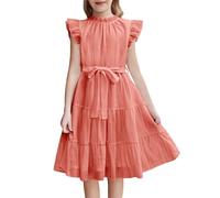 Mjjsk Robe d'été plissée à bretelles spaghetti pour filles, robe trapèze décontractée pour enfants, robe d'été fluide pour princesse, anniversaire, fête de mariage, Y1-2-rouge, 12-13 ans