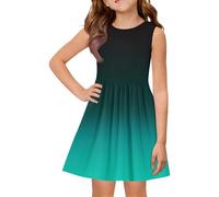 Mjjsk Robe d'été sans manches décontractée à col rond pour fille - Robe d'été élégante pour les vacances - Robe patineuse légère, Y1-3-vert, 9-10 ans