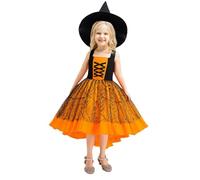 Mjjsk Robe d'Halloween pour fille - Robe de princesse en tulle - Pour anniversaire, vacances, bal de fin d'année, carnaval, journée mondiale du livre, A-6-Orange, 11 ans