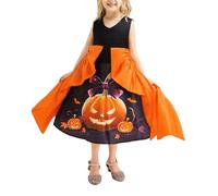 Mjjsk Robe d'Halloween sans manches pour fille avec nœud citrouille et nœud - Robe trapèze sans manches - Pour fête d'anniversaire, bal de fin d'année, vacances, carnaval, Orange, 4 ans