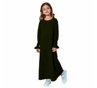 Mjjsk Robe longue modeste Abaya à manches volantées pour fille, N-green, 3