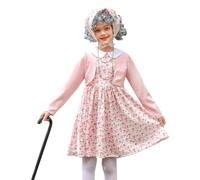 Mjjsk Robe pour fille avec cardigan sans manches - Robe florale trapèze - Pour Halloween, fête - Déguisement de vieille dame - Robe de vacances ou d'anniversaire, rose, 11-12 ans