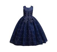 Mjjsk Robe princesse en tulle pour filles à fleurs, N-Blue, 5-6 ans
