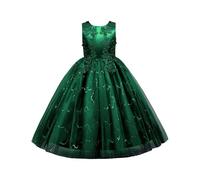Mjjsk Robe princesse en tulle pour filles à fleurs, Vert, 7-8 ans