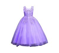 Mjjsk Robe princesse en tulle pour filles à fleurs, violet, 7-8 ans