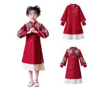 Mjjsk Robe Qipao traditionnelle chinoise doublée en polaire Cheongsam pour fête d'anniversaire, Nouvel An, robes à manches longues pour enfants, tenue de festival mignonne, 01 Rouge, 5-6 ans