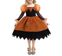 Mjjsk Robes d'Halloween pour filles, robe de princesse sorcière à manches longues pour enfants, robe trapèze pour anniversaire, bal de fin d'année, vacances, tenue décontractée, Orange, 3-4 ans