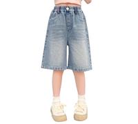 Mjjsk Short en jean pour filles taille élastique haute en denim bermuda pour adolescentes jeans amples et lâches vêtements de rue tendance pour l’été, 8-9 ans