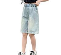 Mjjsk Short en jean pour filles taille haute élastique en denim bermuda pour adolescentes jeans amples et lâches jean d'été tendance vêtements de rue pour enfants, 12-13 ans