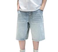 Mjjsk Shorts en jean baggy pour garçons - Taille élastique - Style cargo - Jambes larges - Denim - Été - Longueur genou - Bas pour adolescents - Streetwear, 10-11 ans