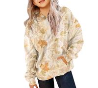 Mjjsk Sweat à capuche camouflage pour filles, imprimé feuille d'érable, sweat à capuche surdimensionné pour enfants, camouflage tendance, manches longues, pull décontracté avec poche