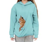 Mjjsk Sweat à capuche confortable et chaud pour enfants avec poche pour chat et chien, A-1 Bleu, 8-9 ans