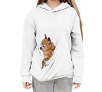 Mjjsk Sweat à capuche confortable et chaud pour enfants avec poche pour chat et chien, blanc, 10-11 ans
