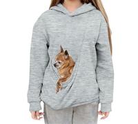 Mjjsk Sweat à capuche confortable et chaud pour enfants avec poche pour chat et chien, gris, 12-13 ans