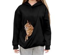 Mjjsk Sweat à capuche confortable et chaud pour enfants avec poche pour chat et chien, Noir , 2-3 ans
