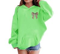 Mjjsk Sweat à capuche pour fille avec nœud imprimé | Pull à capuche à manches longues avec imprimé léopard et nœud papillon, doux et confortable, pour enfants, école, mode