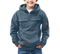 Mjjsk Sweat à capuche pour garçon avec demi-fermeture éclair - Vintage - Décontracté - Classique - Solide - Pour l'école, le sport et l'extérieur, bleu marine, 14-15 ans