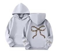 Mjjsk Sweat à capuche tendance pour filles avec nœud léopard et imprimé graphique pour enfants - Pull à capuche à manches longues - Joli pull d'école décontracté, Y2-1-Gris, 12-13 ans