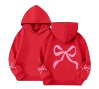 Mjjsk Sweat à capuche tendance pour filles avec nœud léopard et imprimé graphique pour enfants - Pull à capuche à manches longues - Joli pull d'école décontracté, Y1-1-Rouge, 12-13 ans