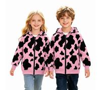 Mjjsk Sweat à capuche zippé imprimé vache pour fille | Sweat doux à fermeture éclair intégrale pour enfants, vestes douillettes avec poches, école, décontracté, mode