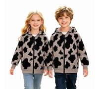 Mjjsk Sweat à capuche zippé imprimé vache pour fille | Sweat doux à fermeture éclair intégrale pour enfants, vestes douillettes avec poches, école, décontracté, mode