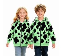 Mjjsk Sweat à capuche zippé imprimé vache pour fille | Sweat doux à fermeture éclair intégrale pour enfants, vestes douillettes avec poches, école, décontracté, mode