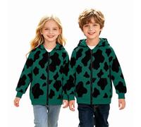 Mjjsk Sweat à capuche zippé imprimé vache pour fille | Sweat doux à fermeture éclair intégrale pour enfants, vestes douillettes avec poches, école, décontracté, mode