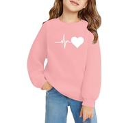 Mjjsk Sweat-shirt à col rond pour filles - Imprimé cœurs - Pull décontracté pour enfants - Léger et confortable - Haut à manches longues pour enfants, rose, 4-5 ans