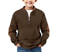 Mjjsk Sweat-shirt à fermeture éclair quart de tour pour garçons - Pull décontracté à manches longues pour enfants - Automne et hiver - Confortable, Y1-1-Marron, 16-17 ans