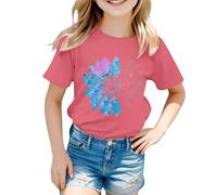Mjjsk T-shirts d'été à manches courtes pour filles, T-shirts tournesol élégants décontractés et tendance, hauts d'école, respirants et confortables pour tous les jours, rose, 4-5 ans
